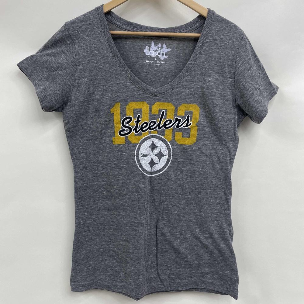 NWT Alyssa Milano Touch NFL Steelers Gray VNeck TShirt Womens‎ Large